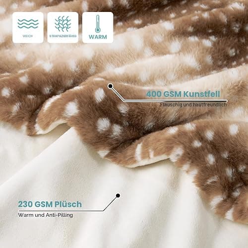 COZY KISS Kunstfell Decke mit Hirsch-Print, Weiches wasserdichte Haustierdecke für Sofa, Bett & Couch, Sicher Geschützt vor Urin für Große Hunde & Katzen, Doppelseitig, Waschbar, 127x150cm, Braun thumbnail 2