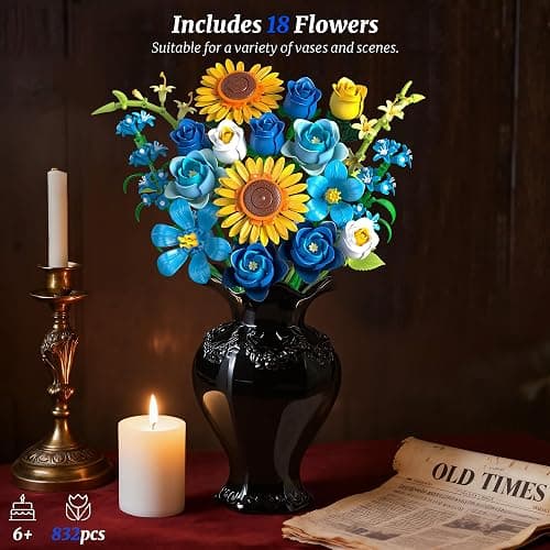 Teefrye Blue Rose Sunflower Building Block Set: Compatible with Lego Flowers Adults Women Gothic Artificial Botanical Collection Van Gogh Starry Night Christmas Valentine's Gifts Home Decor (832 PCS) thumbnail 5