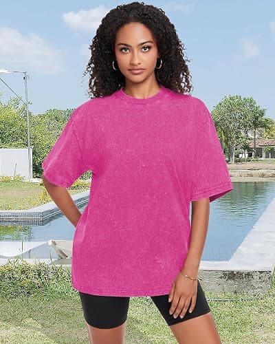 Oversized Tshirts for Women Short Sleeve Vintage Washed Basic Cotton Tees | ADOREJOY Oversized Casual Loose Crewneck Tops for Summer Acid Wash Streetwear Daily Fit 2026 thumbnail 3