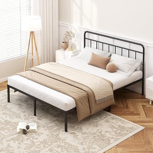 Kujielan 12 inches Queen Size Bed Frame with Minimalist headboard,Metal Platform Base with Strong Metal Slats,Mattress Foundation for Under Bed Storage,Easy Assembly,Black - Queen - 12 INCH thumbnail 5