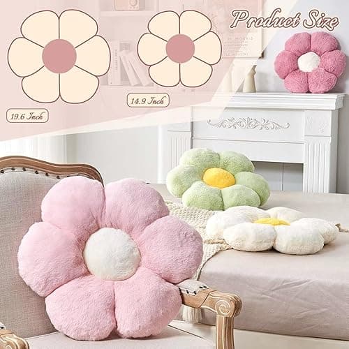 Kcvvcr Pink Flower Pillow, Cute Decorative Flower Shaped Throw Pillow with Faux Rabbit Fur, 14.9" Soft Flower Plush Throw Pillow Floor Pillows Room Décor for Bedroom Living Room - Pink - 14.9 Inch thumbnail 3