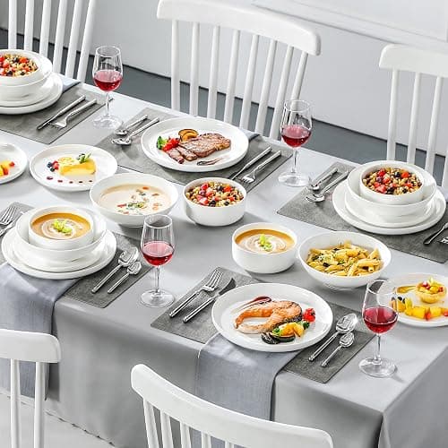 MALACASA Plates and Bowls Sets, 24 Pieces Modern Porcelain Dinnerware Set for 6 Ceramic Dishware Dishes White Dinner Ware Set Microwave and Dishwasher Safe, Series Luna | Modern Ceramic Dishware,Kitchen Dining Ware,Microwave and Dishwasher Safe,Simple Solid White Design,Series LUNA thumbnail 5
