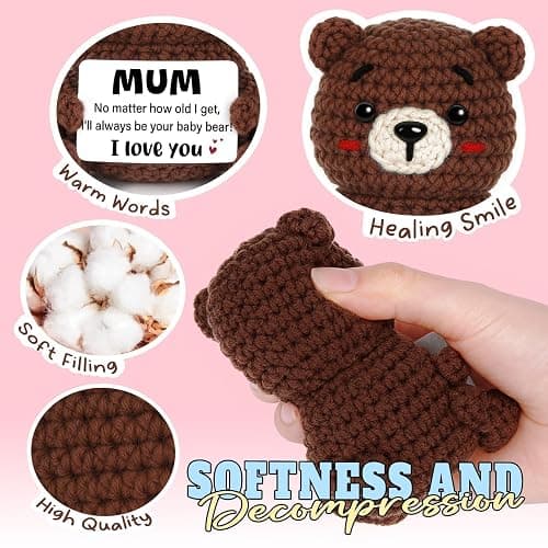 CheriGift Mum Gifts, Birthday Gifts for Mum, Handmade Crochet Bear Desk Decor, Cute Emotional Support Present for Mummy Mama Step Mother on Mothers Day, Birthday (6 X 5 X 9.5cm) thumbnail 4
