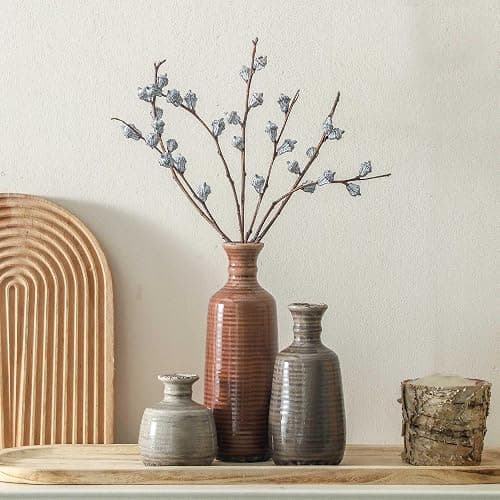 Ceramic Vases Set of 3, Neutral Rustic Farmhouse Vases Home Decor Decorative Flower Vase Modern Boho Pampass Vase for Table Mantel Entryway Shelf Living Room Kitchen Bathroom - Brown thumbnail 9