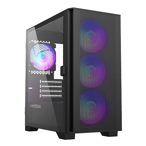 Montech AIR 100 ARGB Micro-ATX Tower with Four ARGB Fans Pre Installed, Ultra-Minimalist Design, Fine Mesh Front Panel, High Airflow, Unique Side Swivel Tempered Glass, Black thumbnail 3