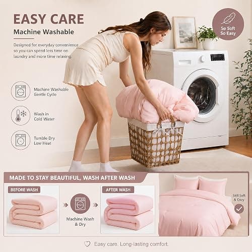 weigelia Pink Comforter Full Size Set – Soft All-Season Bedding with 300GSM Fluffy Microfiber, Includes 2 Matching Pillowcases – Elegant Blush Pink Comforter for Girls, Teens, and Women thumbnail 5
