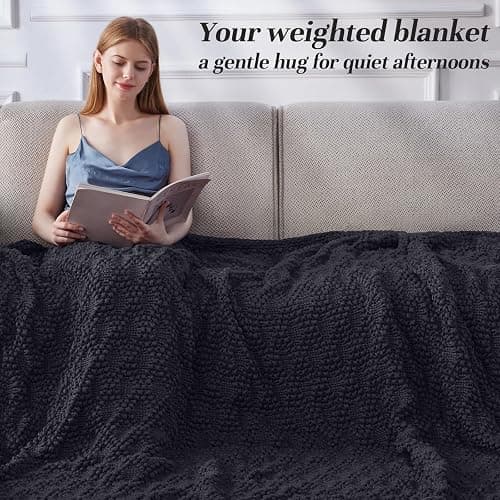 Anysay Knitted Weighted Blanket for Adult, Chunky Knit Weighted Throw for Sleep 60"*80" 20lbs, Cooling Breathable Machine Washable Heavy Blanket for Room Decor (Dark Grey, Queen) thumbnail 3