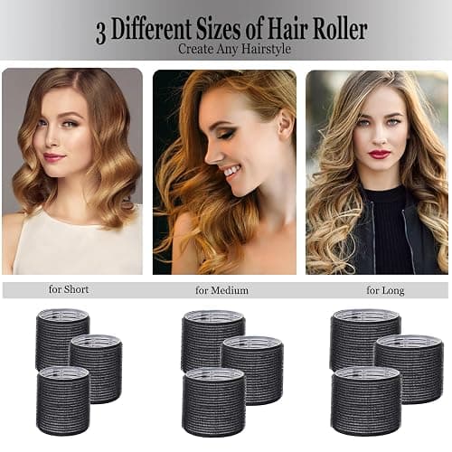 Hair Roller Set,Velcrorollers for Hair,Self Grip Hair Rollers, Salon Hairdressing Curlers, DIY Hair Styles, 3 Sizes Jumbo Large Medium 18pcs Rollers with Makeup Case,Clips & Comb Heatless Curlers thumbnail 5