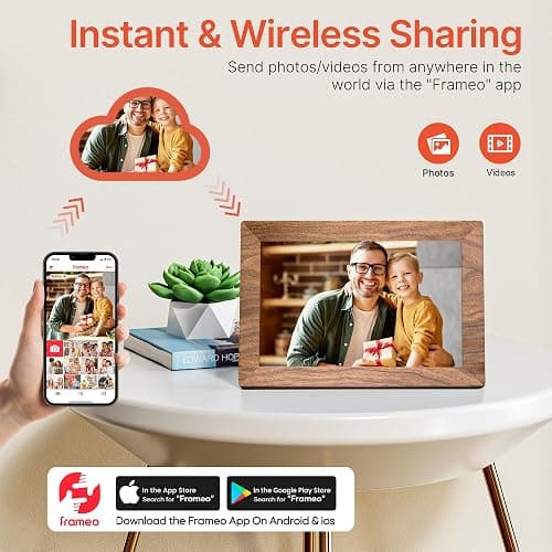 Frameo 10.1" Digital Picture Frame with 32GB Memory WiFi Electronic Photo Frame Wood 1280 x 800 IPS Touch Screen Auto-Rotate Slideshow Wall Mountable Share Photos/Video Remotely Anywhere thumbnail 2