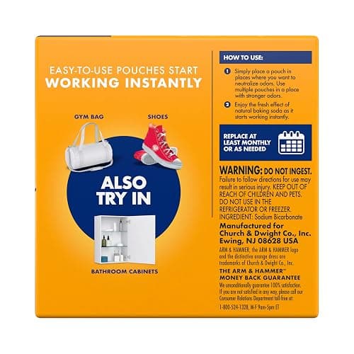Arm & Hammer Fresh Effects Odor Neutralizing Baking Soda Pouches, Unscented Deodorizer for Long Lasting Freshness in Shoes, Gym Bags, & Small Spaces, 5 count thumbnail 8