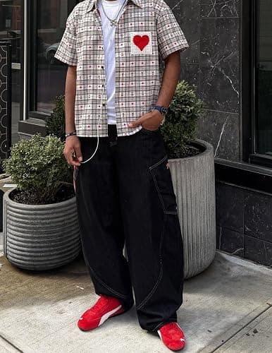 Aelfric Eden Baggy Barrel Jeans Plaid Big Pocket Wide Leg Denim Pants Unisex Casual Oversized Y2K Streetwear Hip Hop Jeans thumbnail 7