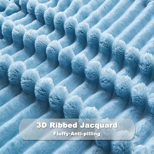 NEWCOSPLAY Super Soft Throw Blanket Blue Premium Silky Flannel Fleece 3D Ribbed Jacquard Lightweight Bed Blanket All Season Use (Blue Ribbed, Throw(50"x60")) thumbnail 7