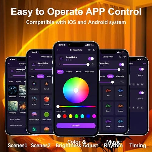 Sunset Lamp Projector for Room Decor,Endless Color Sun light Lamp Mood Lighting,Sunrise Sunset Light 360°Rotation LED Projection Lamp for Party,Tiktok Live,Photography|Multicolors,APP&Button Switch thumbnail 3