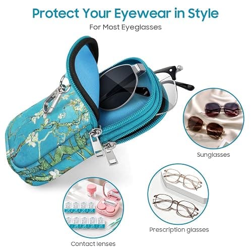FINTIE Double Sunglasses Case, Soft Neoprene Eyeglasses Pouch with Clip | Dual Eyeglasses Storage, Portable Metal Carabiner Clip, Lightweight, Zipper Closure, For Men/Women Travel thumbnail 2