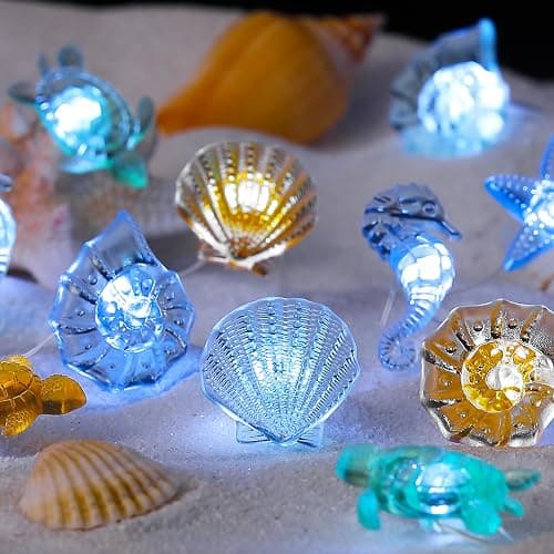 Yoitomehy Ocean Decor Sea Turtles, Shells, Conchs, and Seahorses String Lights, 30 LEDs 10ft Battery Powered, Beach Ocean Under the Sea Party Decorations for Bedroom Ocean Themed Party Classroom - Image 1