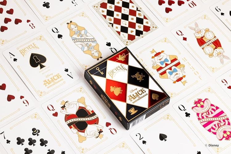 Disney Alice in Wonderland Inspired Playing Cards 1 Deck by Bicycle | Custom court cards with Alice Mad Hatter Cheshire Cat and Queen of Hearts, Checkered back design, Air Cushion Finish thumbnail 5