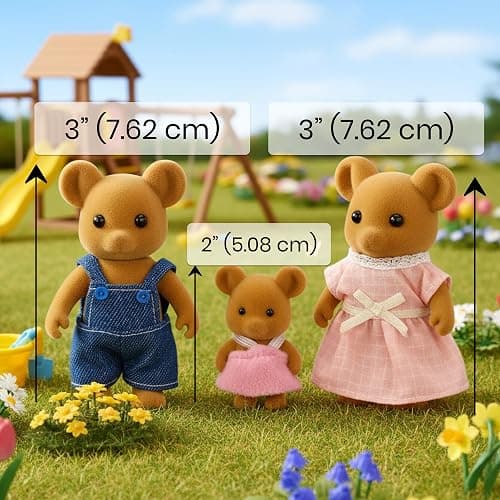 OLEOCA Family Brown Mouse Figures — Set of 3 Collectible Flocked Mini Dolls with Removable Clothes, Miniature Dollhouse Pretend Play Figures for Kids Ages 3+ thumbnail 4