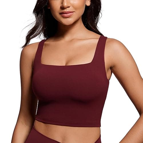 CRZ YOGA Butterluxe Square Neck Longline Sports Bras for Women - Workout Crop Tank Tops Padded Yoga Camisole - Image 1