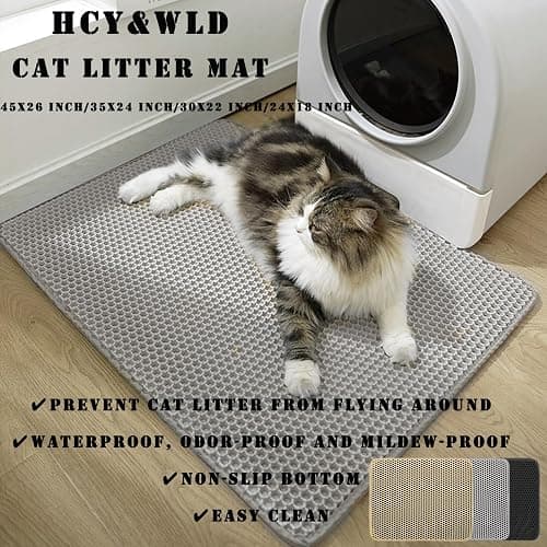 HCY&WLD Cat Litter Mat, 45x26/35x24/30x22/24x18 Inch Double Layer Cat Litter Box Mat, EVA Non-Slip, Waterproof Urine Proof Cat Litter Catcher Mat, Easy Clean Scatter Control (30x22 Inch, Khaki) thumbnail 2