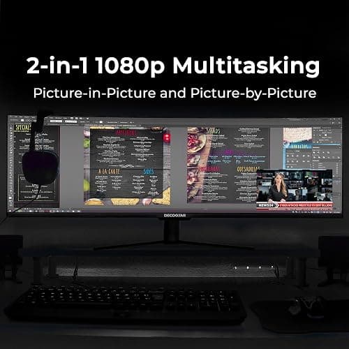 Deco Gear Curved 49” Super Ultrawide Gaming Monitor, 32:9 WDFHD 3840×1080, 144Hz, 3ms, 3000:1 VA, HDR400, Adaptive Sync, USB-C 65W, HDMI/DP, PBP/PIP, KVM, 1800R, American Seller thumbnail 6