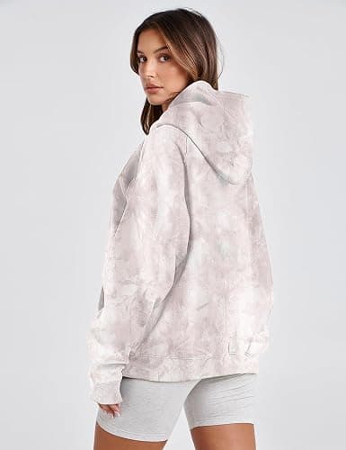 Lauweion Women Solid Basic Fleece Letter Loose Hoodie Sweatshirt Long Sleeve Kangaroo Pocket Drop Shoulder Pullovers Top thumbnail 4