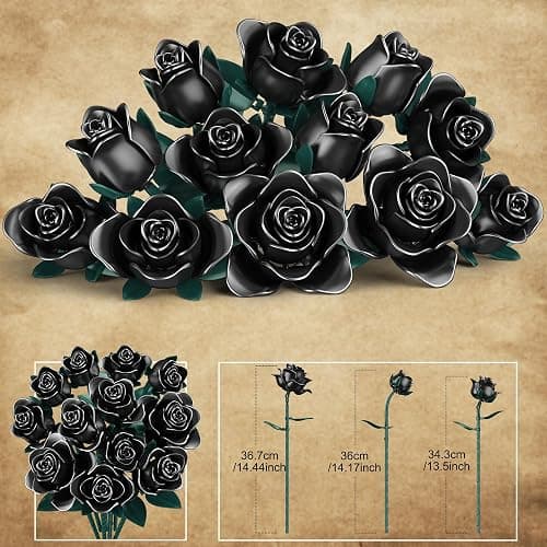 Black Roses Bouquet Building Set, 634Pcs Artificial Roses with 3 Blooming Stages, DIY Floral Home Office Decor for Women, Adults & Kids Ages 6+, Gift for Birthday Valentine's Day Halloween Christmas thumbnail 3