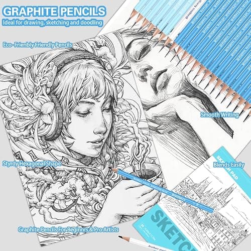 Efimeso 83 Colouring Pencil Set, Drawing & Sketching Pencils with Charcoal & Graphite, Art Supplies for Adults thumbnail 9