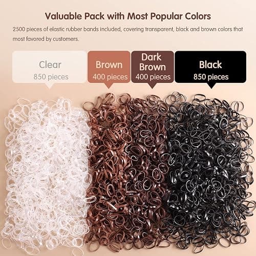 Funtopia 2500 Pcs Small Hair Ties, Mini Rubber Hair Bands with Organizer Box, Hair Elastics for Women Girls Kids Toddlers Braiding and Daily Hairstyles (Clear, Black, Brown) thumbnail 2
