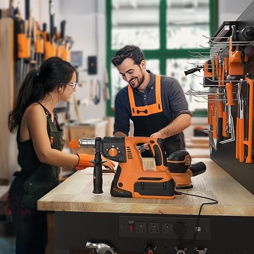 CAMMOO 48" Heavy Duty Work Bench Adjustable Height Max Load 2000 LBS with Storage Shelf for Garage Workbench, Rubberwood Tabletop with Pegboard, LED Light, Built-in Power Strip for Woodworking Shop thumbnail 2