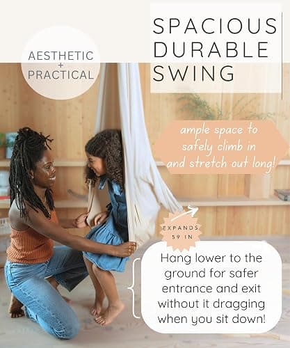 Kids Sensory Swing Indoor & Outdoor with Heavy Duty 360° Swivel Hardware, Double-Layer Soft Fabric Indoor Swing for Kids and Adults with Autism, Calming Sensory Hammock - Up to 200 Lbs (Beige) thumbnail 5
