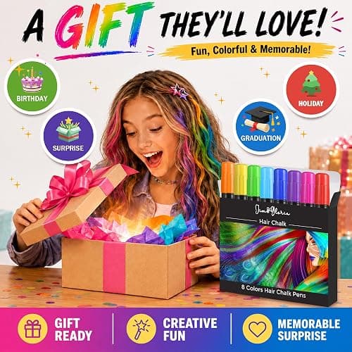 Jim&Gloria Dustless Hair Chalk Gifts for Girls Makeup Kit, Gift for Teen Girl Trendy Stuff, Kids, Teenage Tweens Teenager Temporary and Washable Color Dye Markers Age 7 8 9 10 11 12 13 14 Year Old Toy thumbnail 6