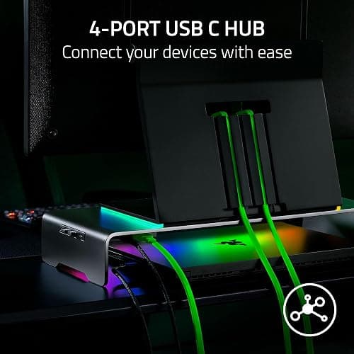 Razer Monitor Stand Chroma: 4 Port Hub - USB A 3.2, USB C 3.2, HDMI 2.0 - Ergonomic Height - Durable Aluminum Supports Up to 44 lbs - Organize Storage Shelf - Remappable RGB Buttons - Chroma RGB thumbnail 2