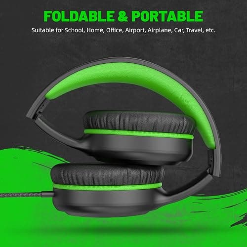 UKELALA Green Wired Headphones for Boys Portable On Ear Youth Headphones for School Airplane Travel Lightweight Portable Compatible with Pad Computer Laptop for Adults Student Children Girls Kids thumbnail 5