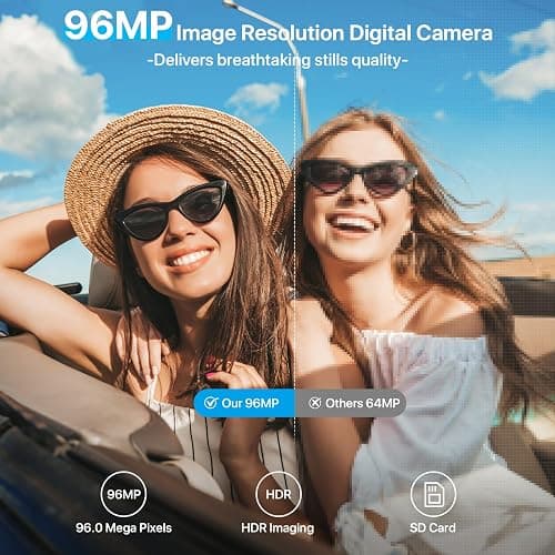 8K Digital Camera for Photography with WiFi 96MP Autofocus Vlogging Camera for YouTube Video 3.5'' 180°Flip Screen 20X Zoom Anti-Shake Compact Point and Shoot Cameras for Beginner Creator with SD Card thumbnail 3