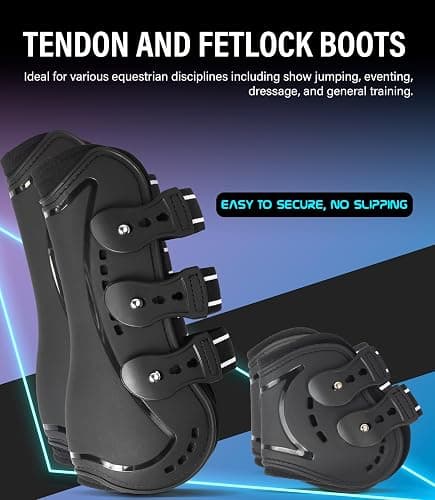 HackFond Horse Tendon Boots, Fetlock Boots & Open Front Boots for Jumping, Set of 4, Horse Protection Leg Guard thumbnail 2