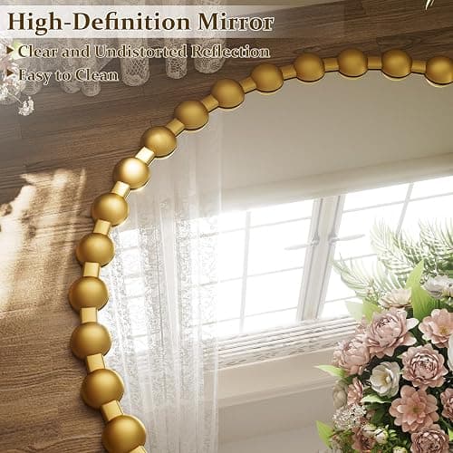 Easly Round Mirror for Wall, 24 Inch Gold Beaded Frame Decorative Vanity Mirror, Circle Bathroom Mirror with High-Definition Lense, Modern Wall Decor for Bathroom, Living Room, Bedroom, Entryway thumbnail 5