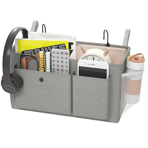 Edudif Bedside Caddy Bedside Organizer with Fixed Straps & Water Bottle Holder, Bunk Bed Caddy ideal for Home, Dorm, Hospital, Crib, Versatile Bedside Storage Solution (Grey) thumbnail 10