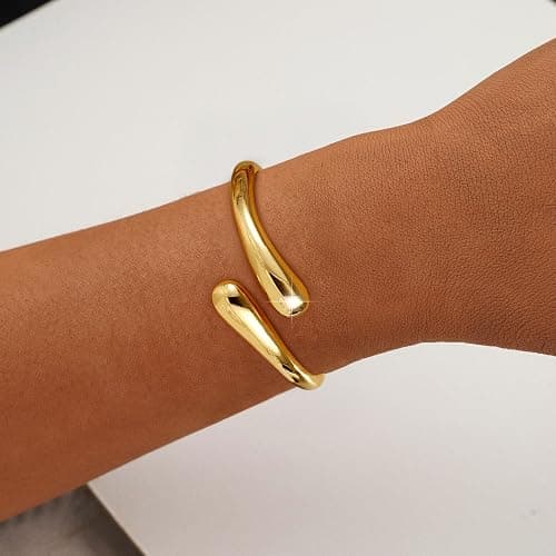 Eaciy Gold Bracelets for Women Trendy - 14K Gold Plated Bangle Bracelet Chunky Adjustable Twist Cuff Gold Bracelet Non Tarnish Waterproof Jewelry for Women Gifts thumbnail 3