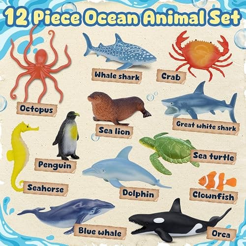 Beetots Ocean Sea Life Toy Figures Set for Kids, 12 PCS Realistic Marine Animals with Shark, Dolphin, Sea Turtle, Penguin, Seal, Clownfish, Crab, Ocean Animal Figure Toys for Boys Girls Toddlers thumbnail 8