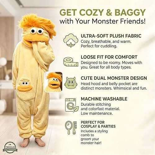 Beita Big Mouth Monster pajamas,Goofy Onesie，Cozy Home Loungewear,Soft Fabric,Long thumbnail 6