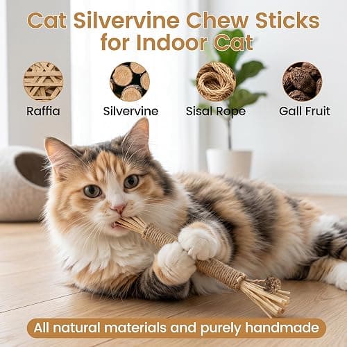 Uyubao Cat Toys, 7Pcs Cat Chew Ropes & Silvervine Sticks for Cats with Natural Catnip & Silvervine, Safe Teeth Cleaning Catnip Toys for Indoor Kittens, Interactive Chew Toys for Indoor Cats thumbnail 3