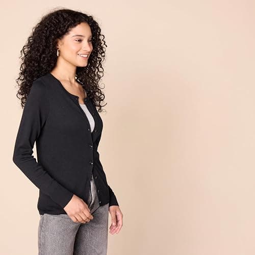 Amazon Essentials Women's Lightweight Crewneck Cardigan Sweater (Available in Plus Size) - X-Small - Black thumbnail 2