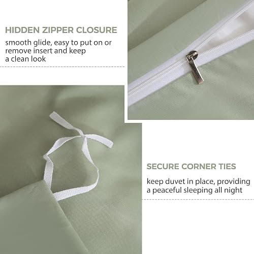 JSD Sage Green Duvet Cover Set Queen Size, 3 Piece Duvet Cover with Pillow Shams, Soft Brushed Microfiber Zipper Closure, Comforter Not Included thumbnail 3