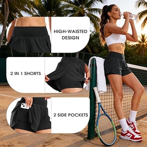 CADMUS 2 in 1 Women's Spandex Athletic Shorts Gym Yoga Shorts Pockets thumbnail 4
