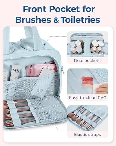 BAGSMART Travel Toiletry Bag, Lightweight Large Wide-open Travel Bag for Women, Puffy Cosmetic Makeup Bag Organizer with Handle for Accessories,Essentials, Toiletries, Blue thumbnail 5