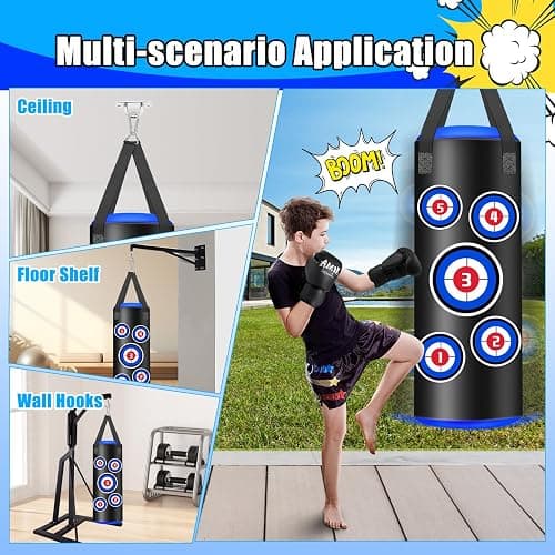 Filled Punching Bag for Kids with Gloves, 2 FT Hanging Punching Bag Boxing Bag with 4.4lb Sponge Filler and 6OZ Gloves, Kids Boxing Set Karate Gifts for Training Karate Kickboxing Muay Thai thumbnail 6