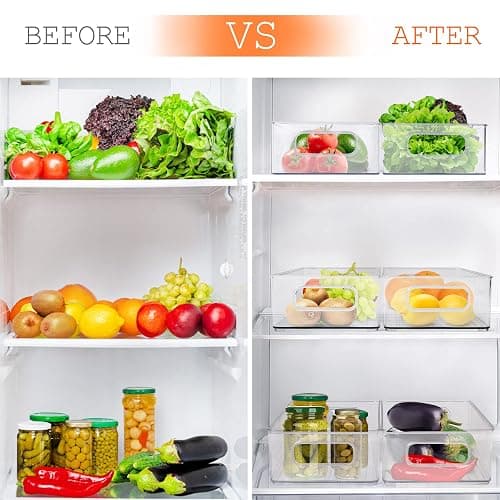 LotFancy Refrigerator Organizer Bins, 4 Pack,10x6x3 in, BPA Free Clear Plastic Storage Bins for Pantry Organization, Stackable Containers with Handles for Fridge, Kitchen Drawer, Freezer, Cabinet - 10'' x 6'' x 3'' thumbnail 6