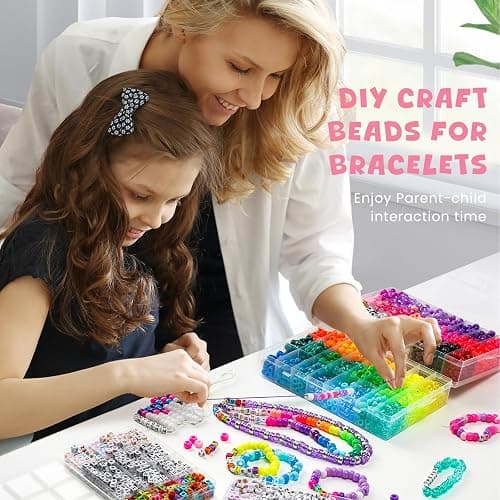 Gionlion 4200Pcs Pony Beads for Bracelet Making Kit, 48 Colors Kandi Beads Bracelet Kit, 2500pcs Rainbow Candy, 1700pcs Friendship Letter Bead with 20 Meter Elastic Strings for Jewelry Making thumbnail 7