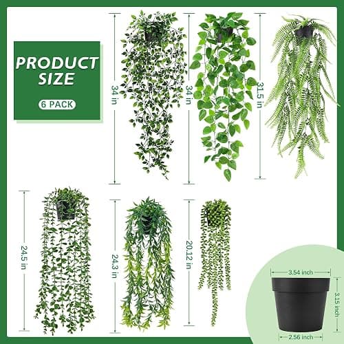 Der Rose 6Pcs Fake Plants Hanging Artificial Vines Faux Hanging Plants for Bookshelf Bathroom Kitchen Outdoor Decor Indoor thumbnail 3