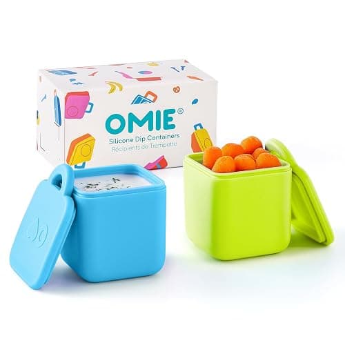 OmieBox (2 pack) Leakproof Dips Containers To Go, Salad Dressing Container, Condiment Container with Lids - Food Safe Silicone - 4 ounces (Blue/Lime) - Image 1